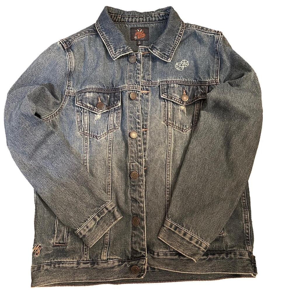 Moonshine Spirit Dice Embroidered Denim Jacket, Large